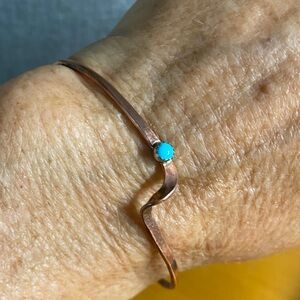 Signed Native American Copper Cuff Bracelet w/ Genuine Turquoise | Handcrafted